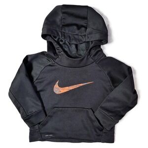 Nike Dri Fit Boys 2T Black Orange Camo Swoosh Hoodie Kids Pullover Sweater